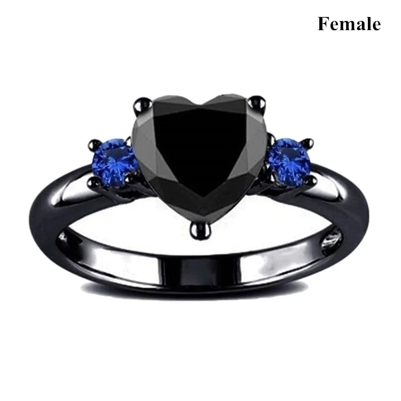 Charm Couple Rings – Red Rhinestone Women's & Celtic Dragon Men's Wedding Band Set