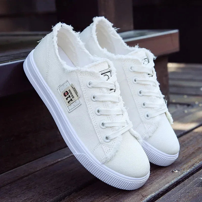 Women's Low-Top Canvas Sneakers – Lace-Up Flat Board Shoes for Spring & Summer