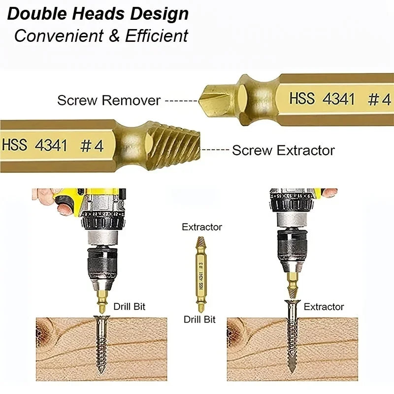 6-Piece Damaged Screw Extractor Set – HSS Drill Bit, Stripped & Broken Screw Remover Kit