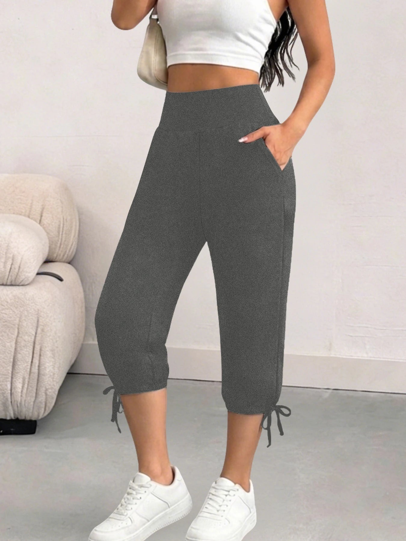 Pantalones capri holgados de yoga para mujer, pantalones deportivos cómodos con bolsillos