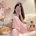 Pantalones de pijama a cuadros de nueve puntos para el hogar de verano, casuales, relajados, transpirables, finos, con cintura elástica para estudiantes femeninas