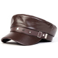 Fashion Women Large Belt Buckle Leather Hat Spring Autumn Sailor Hats Black Ladies Beret Caps Men Flat Top Captain Military Caps