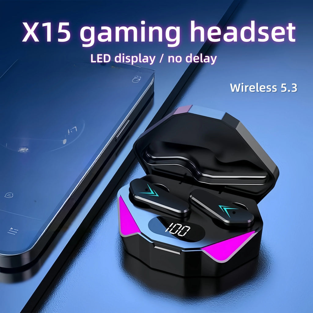 X15 TWS Wireless Gaming Earbuds – Bluetooth 5.3, LED Display, Noise Cancelling, Built-in Mic