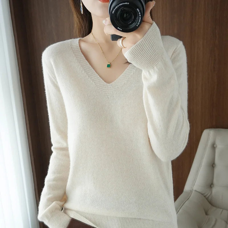 Women's V-Neck Lace Hollow-Out Knit Sweater | Casual Long Sleeve Pullover 10 Colors M-XXL