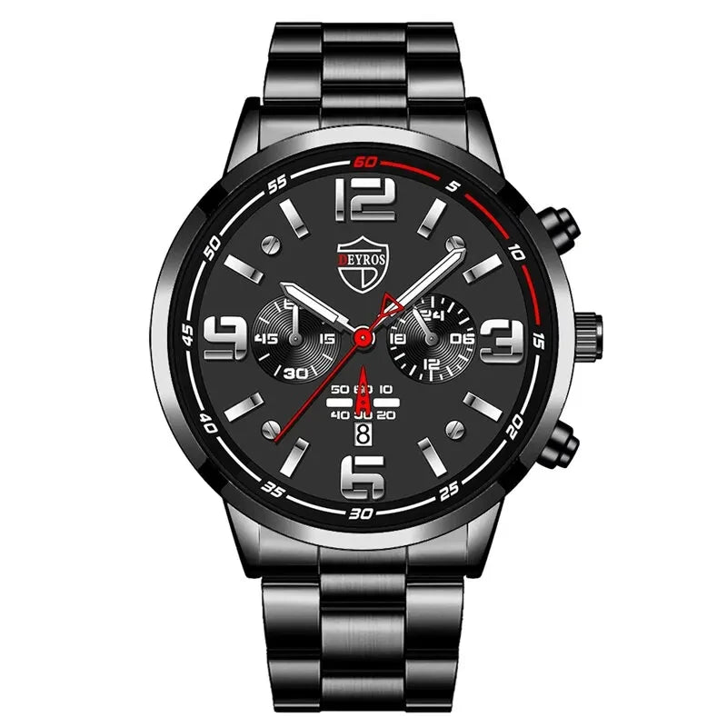 Men's Luxury Quartz Watch – Luminous Hands, Calendar & Sporty Dial