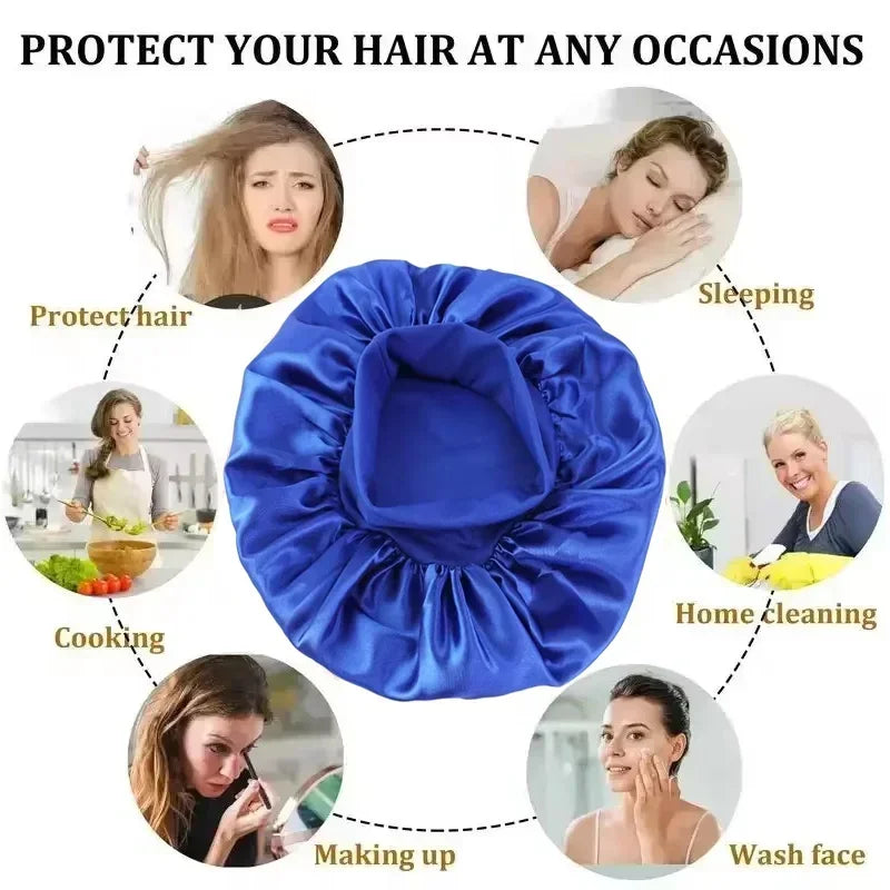 1 unidad de gorro de satén de seda suave con forro, gorro de satén grande para el cabello, gorro de ducha para dormir, envoltura para el cabello largo, herramienta de salón