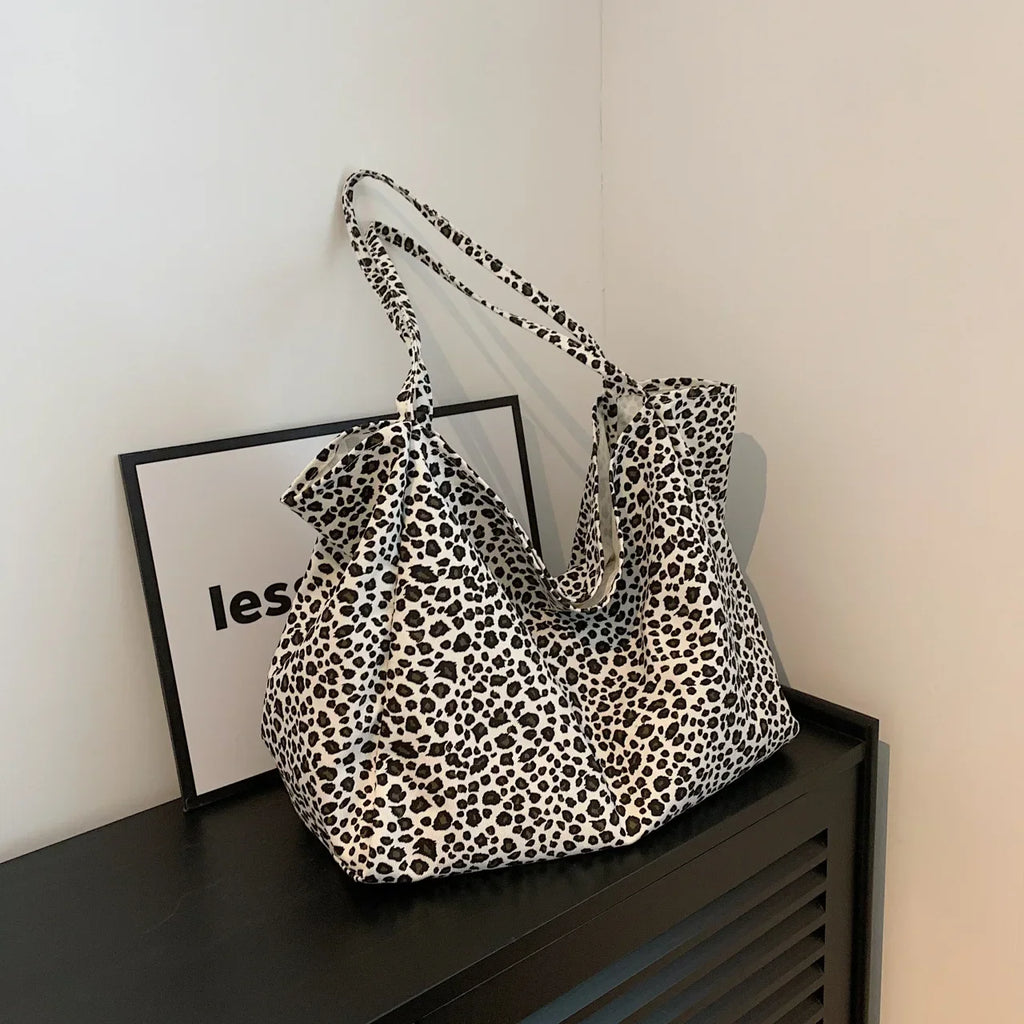 Women's Shopping Handbag Fashion Leopard Pattern Crossbody Bag Large Capacity Shoulder Bag Simple Canvas Female Bags Сумка