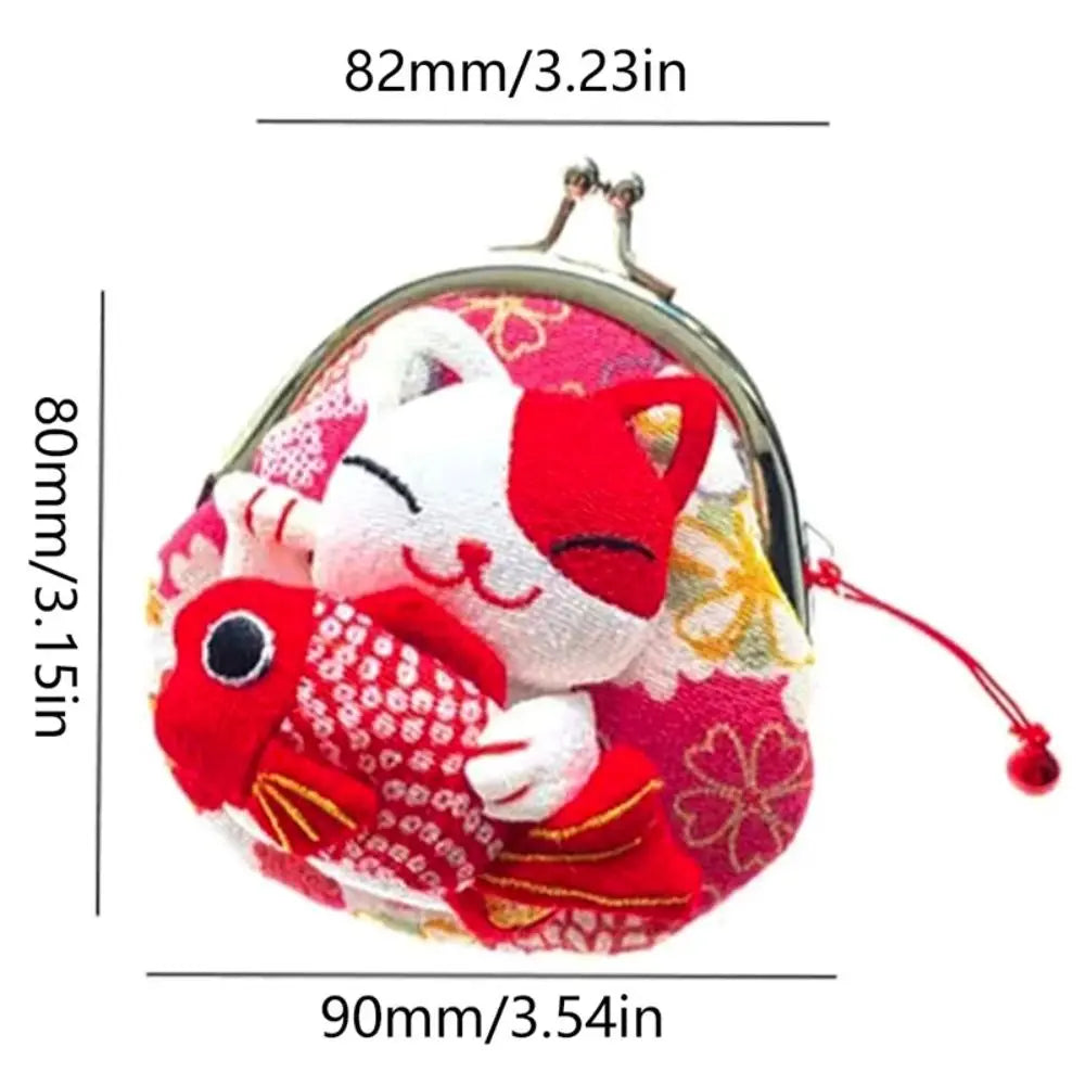 Maneki Neko Lucky Cat Coin Purse — Cute Japanese Fortune Cat Clasp Wallet & Gift