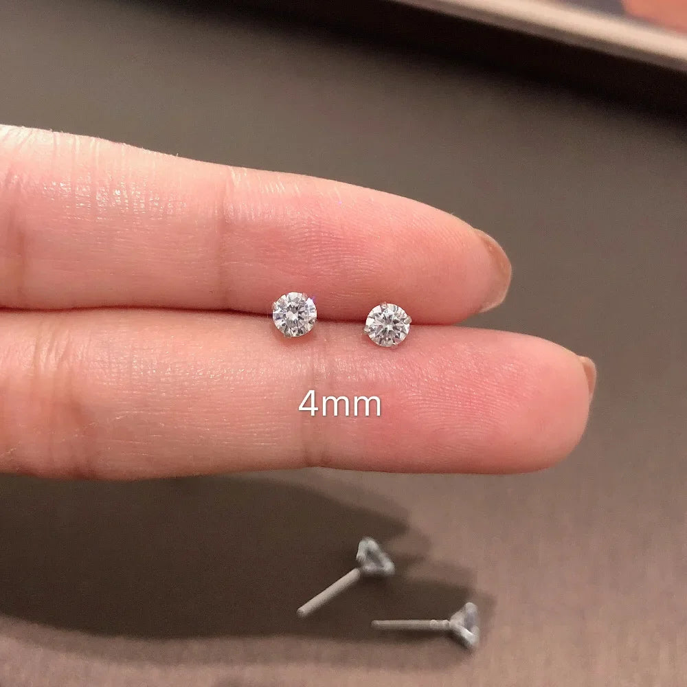 925 Sterling Silver CZ Crystal Stud Earrings – Tiny Round Zircon