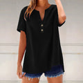 Summer Cotton Linen Women Shirts Fashion Breathable Solid Color V-Neck Blouses Casual Short Sleeve Button Lady Office Tops 2025