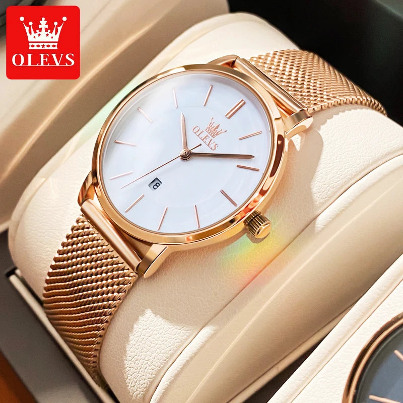 OLEVS 6898 Women's Luxury Quartz Watch | Ultra-Slim 28mm | Luminous | Stainless Steel | Gift Box