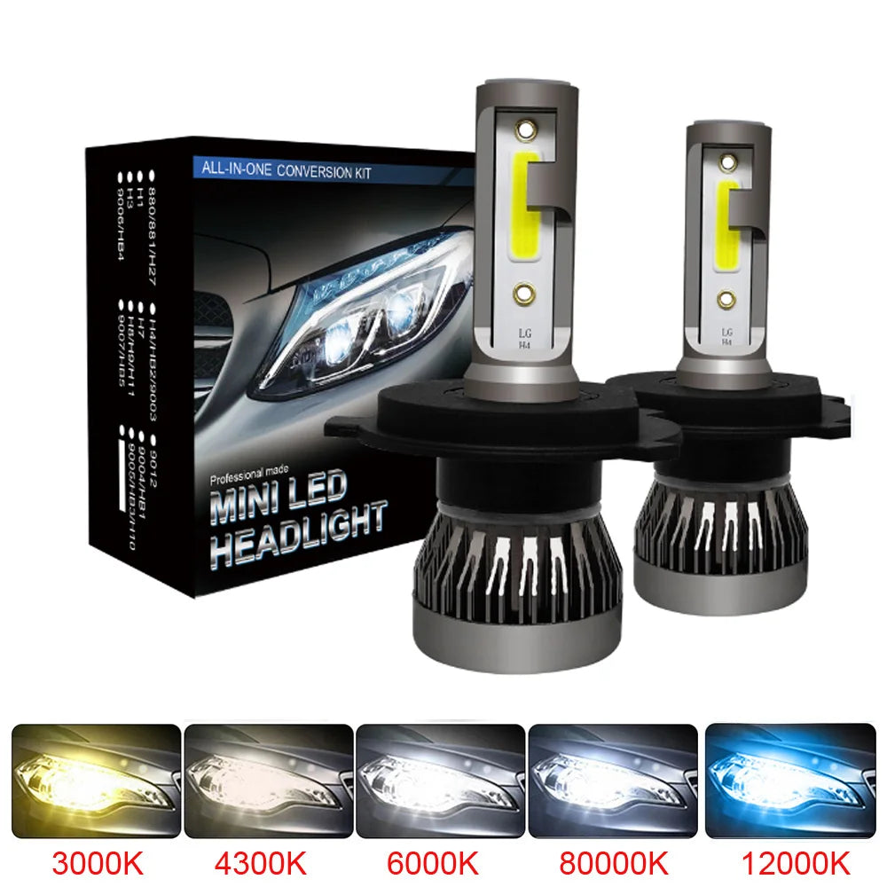LED Car Headlight Bulbs (2-Pack) – 80W 20000LM | H1 H3 H4 H7 H8 H11 9005 9006 | 6000K–12000K