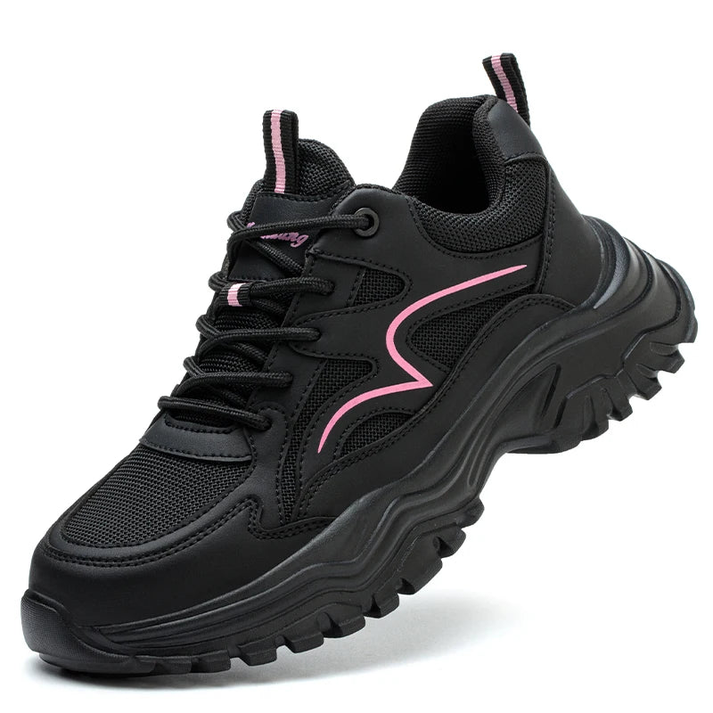 Women's Steel Toe Safety Sneaker – Black with Pink Accent