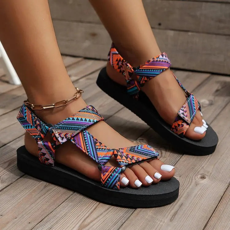 Women's Hemp Rope Beach Sandals – Flat Ankle-Wrap Summer Slides