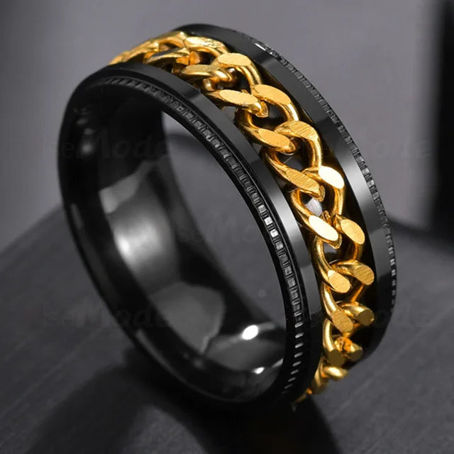 Anillo giratorio de acero inoxidable | Diseño punk de cadena giratoria | Unisex