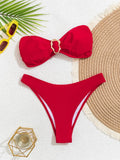 Women's Bandeau Push-Up Bikini Set – Gold Ring Detail & Brazilian Bottom