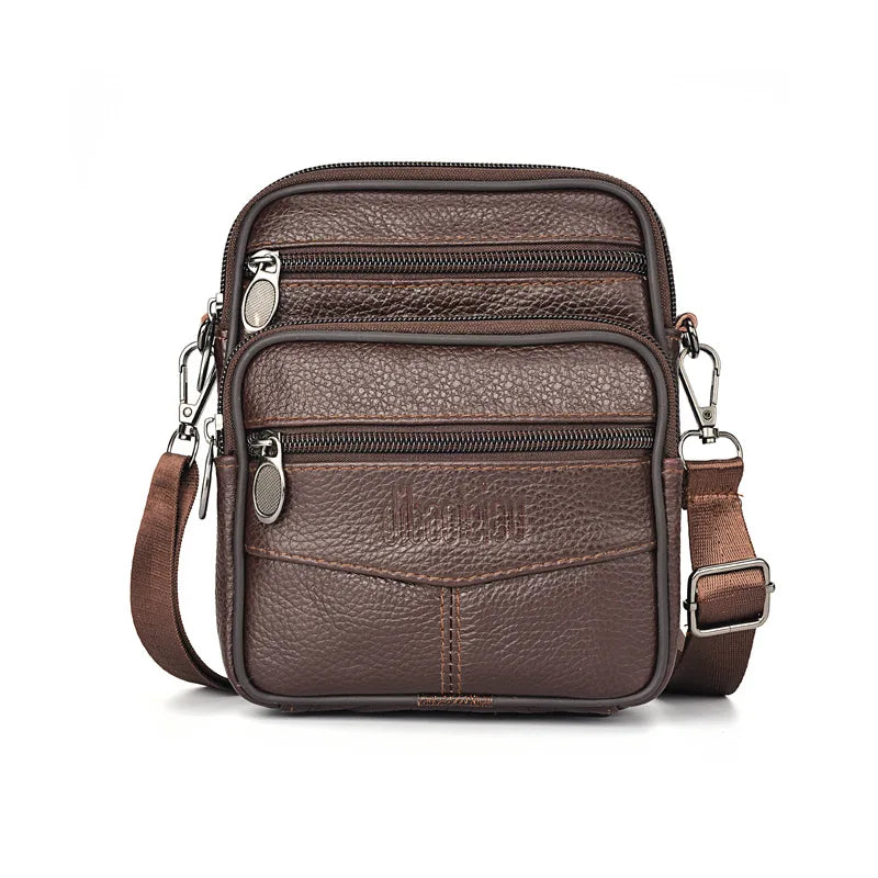 Men's Genuine Leather Mini Crossbody Bag — Vertical Shoulder Bag & Casual Travel Messenger