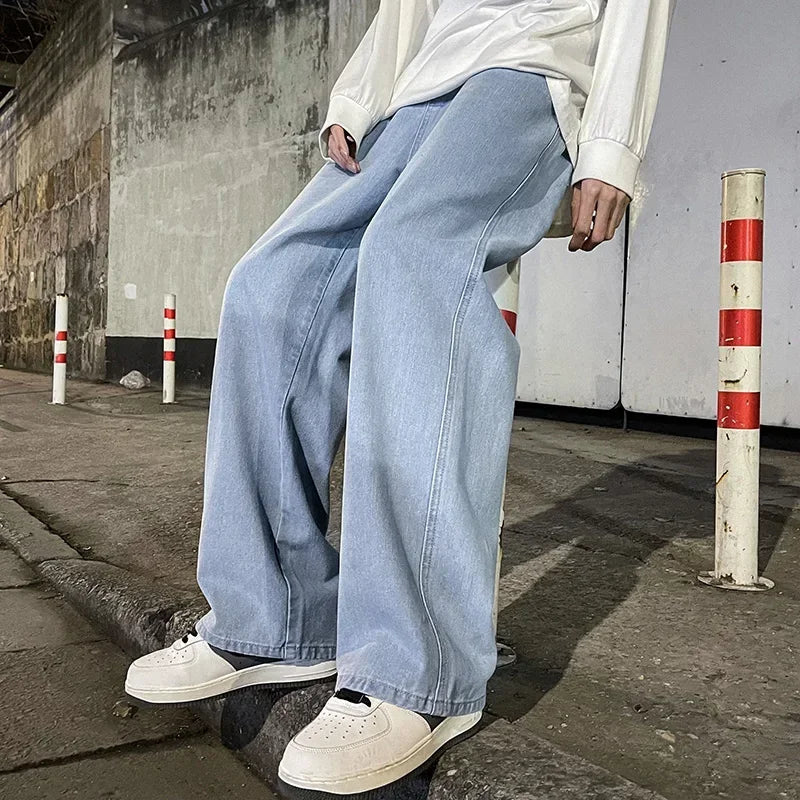 Men’s Korean Style Loose Straight Leg Jeans – Wide Leg Streetwear Denim