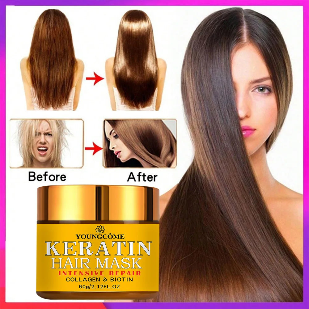 Keratin Hair Mask Treatment | Biotin Collagen Smoothing Cream for Dry Damaged Hair 30g/60g