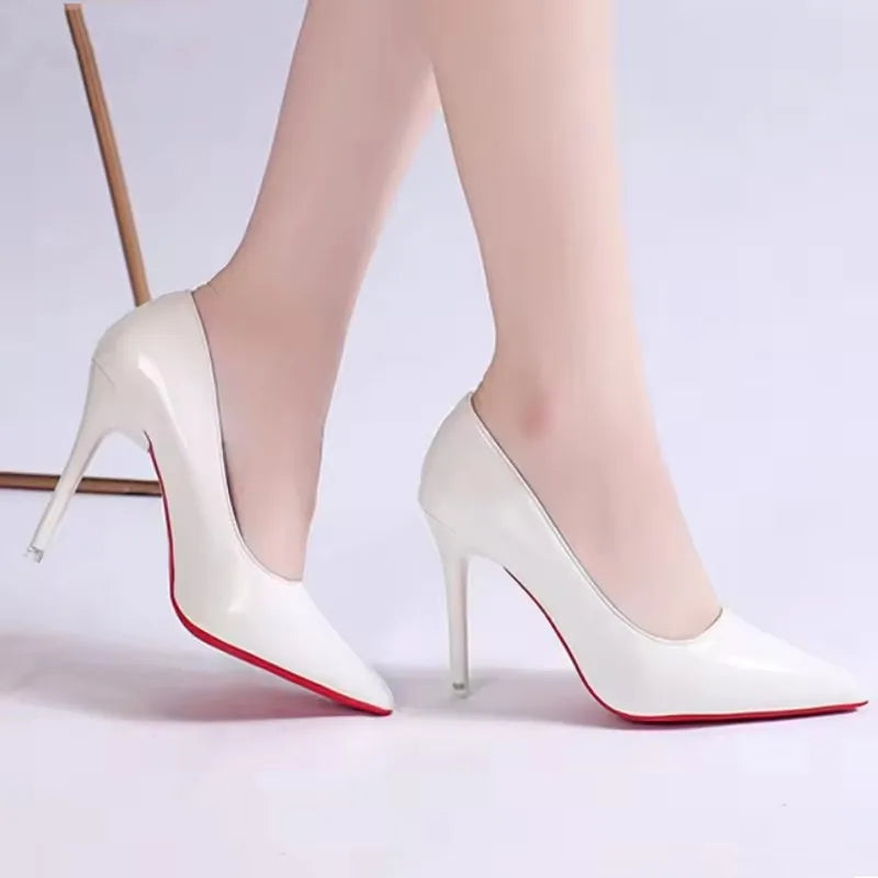 Women's Pointed Toe Patent Leather Pumps – Stiletto Heels, 3 Heights