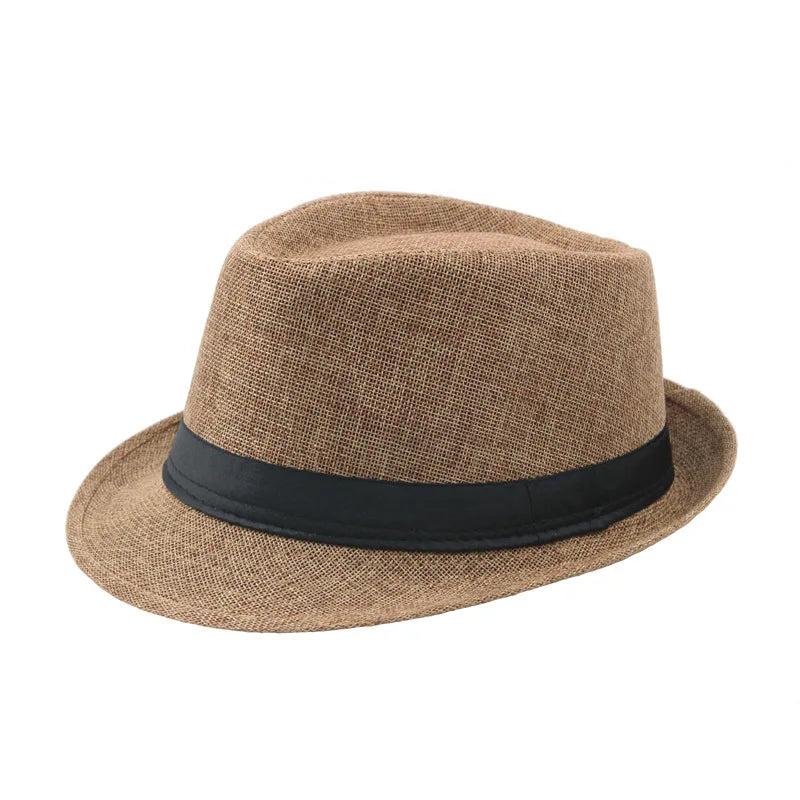 Sombrero de paja de ala ancha de moda para hombre, color sólido de verano, Fedoras Jazz Sun Cap, gorras de Panamá informales para exteriores, estilo vaquero