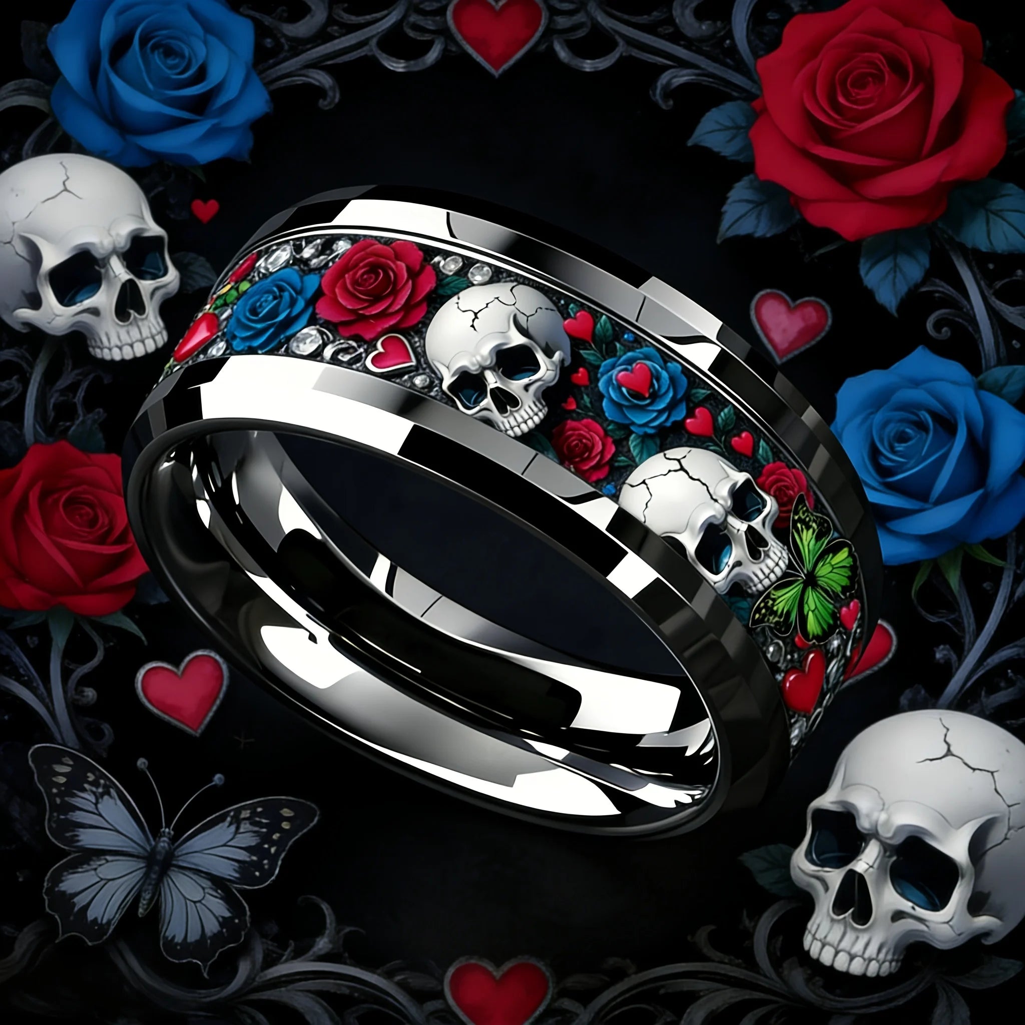 Cyberpunk 8mm Stainless Steel Ring | Gothic Punk Biker Jewelry for Men & Women