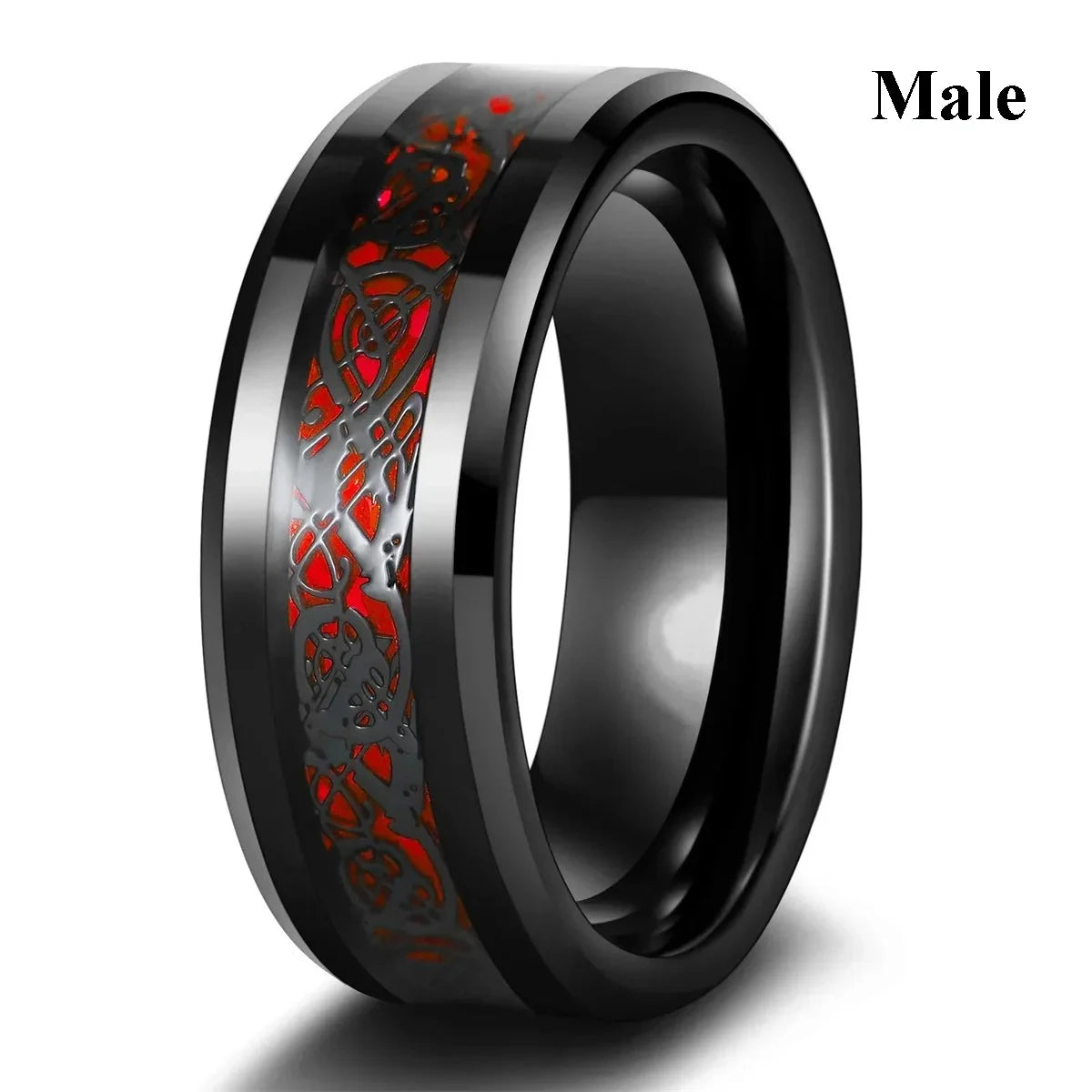 Charm Couple Rings – Red Rhinestone Women's & Celtic Dragon Men's Wedding Band Set