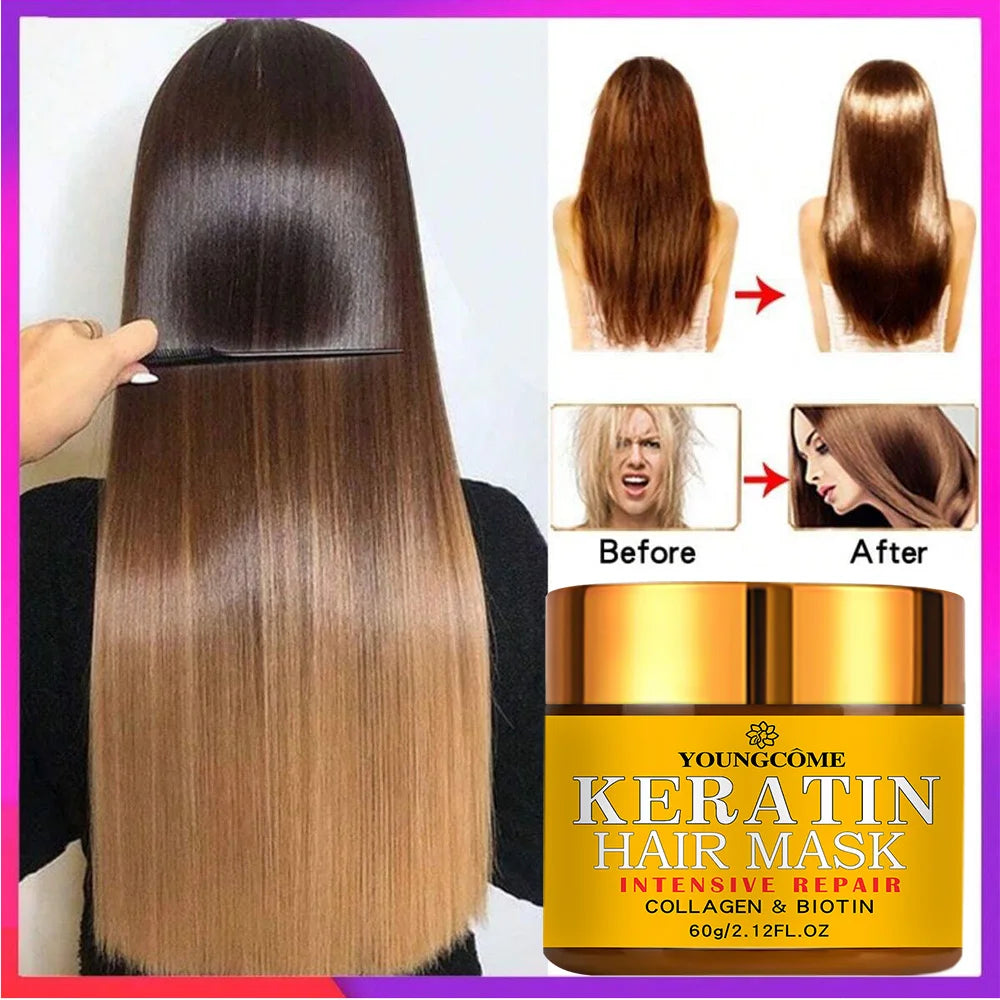 Keratin Hair Mask Treatment | Biotin Collagen Smoothing Cream for Dry Damaged Hair 30g/60g