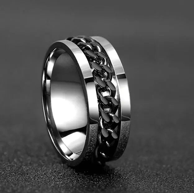 Anillo giratorio de acero inoxidable | Diseño punk de cadena giratoria | Unisex