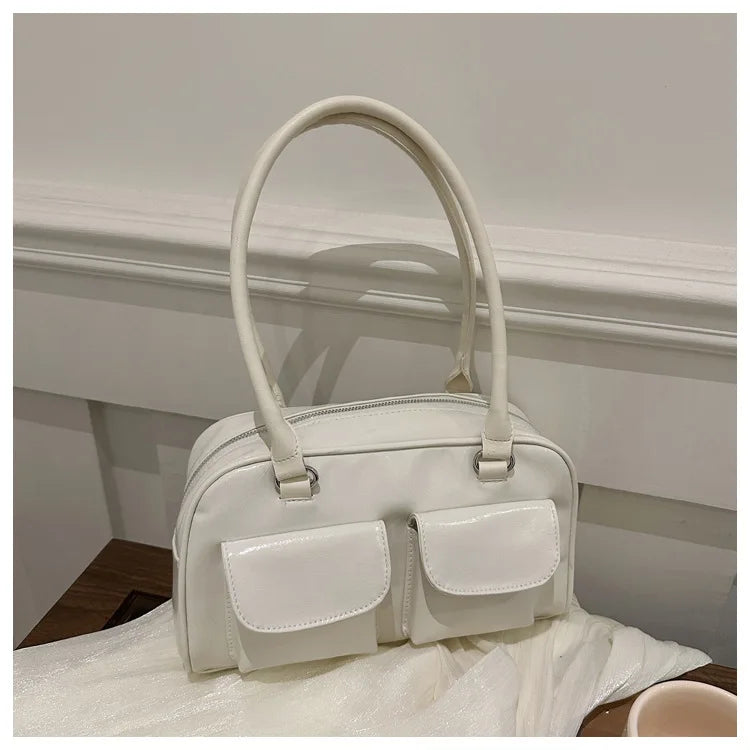 Women's Vintage Business Shoulder Bag — PU Leather Baguette Commute Tote