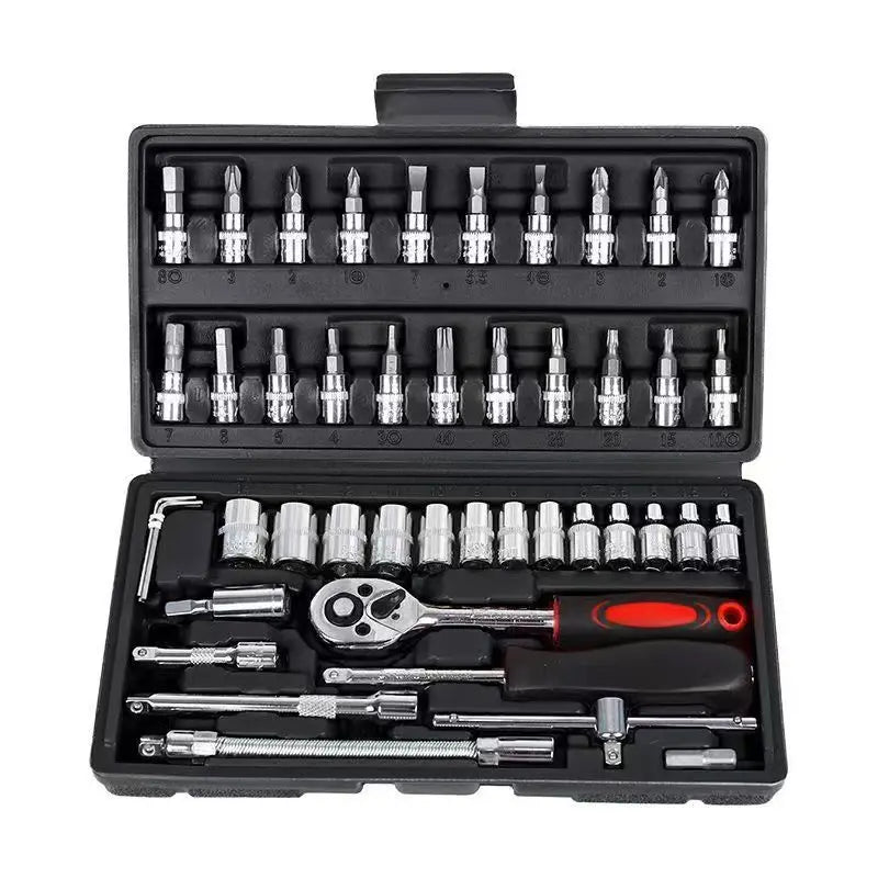 46-Piece CR-V Steel Socket Set – Ratchet Wrench, Extension Bar & Storage Bag for Auto & Home Repair