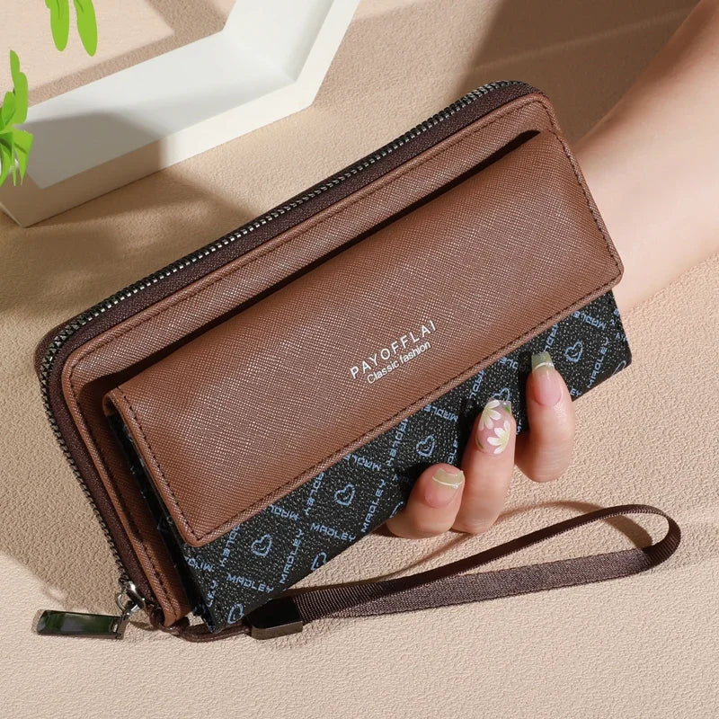 Faux Leather Organizer Wallet — Double Layer Snap & Zipper with Card, Coin & Photo Slots