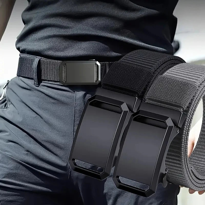 Men's Canvas Tactical Belt – Automatic Buckle, Military Workwear Style, 120cm