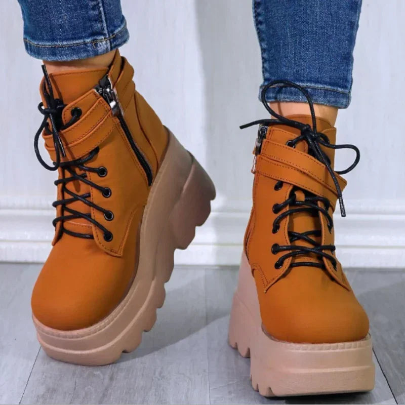 Women's Gothic Platform Ankle Boots – Chunky Wedge, Lace-Up