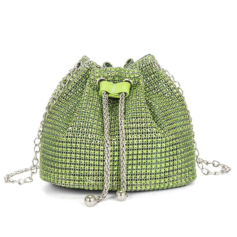 Sparkling Rhinestone Drawstring Bucket Purse — Crossbody Bag for Women