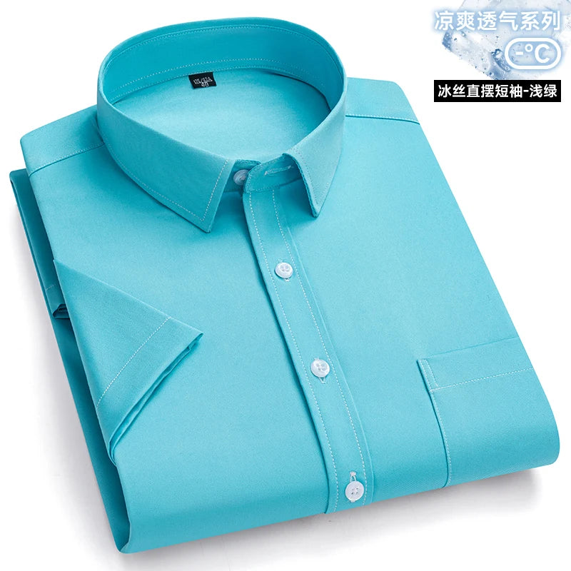 Anti-Wrinkle Men's Short Sleeve Dress Shirt - Slim Fit Business Casual (S-7XL)