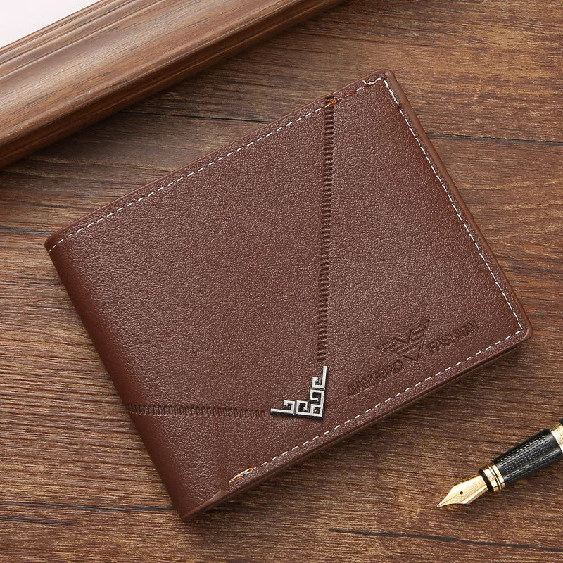 Men's Lychee Texture PU Leather Short Wallet — Business Card Holder & Coin Purse