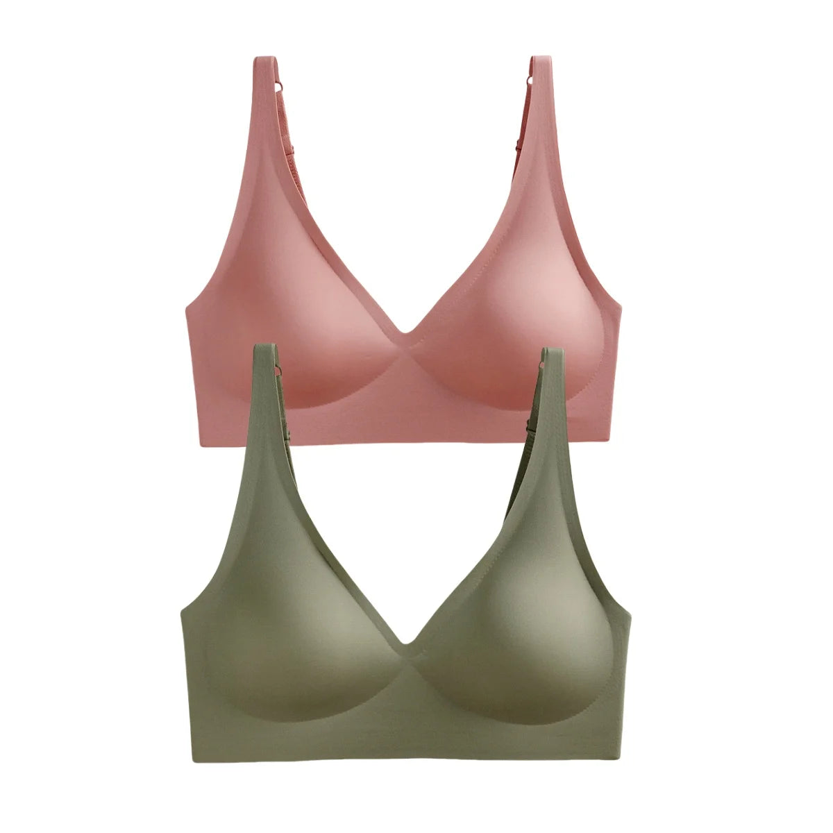 2-Pack Seamless Wireless Bras for Women | Deep V Push-Up Bralette | Soft Padded Convertible Straps S-2XL