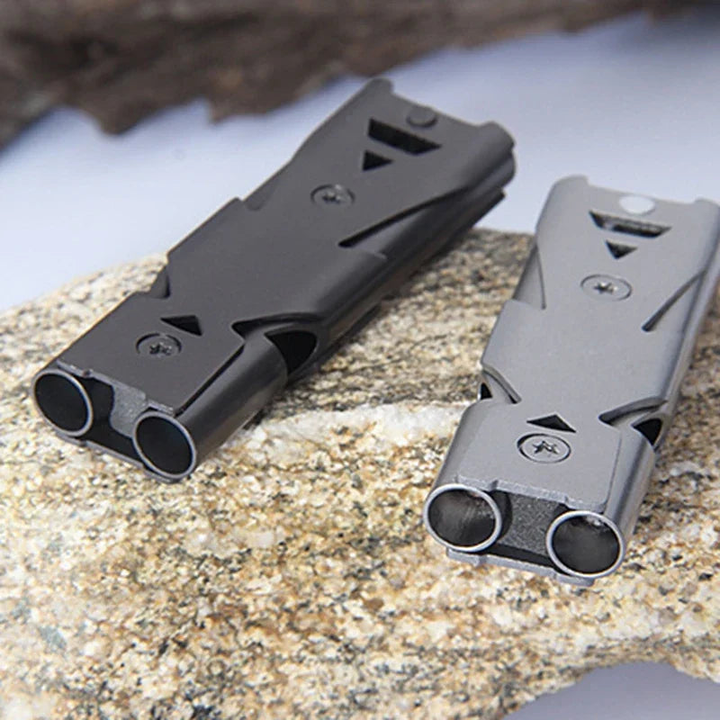 120dB Double Tube Emergency Survival Whistle – Aluminum Alloy, Waterproof | EDC SOS
