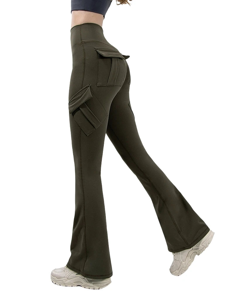 Women's Wide Leg Compression Yoga Leggings with Pockets