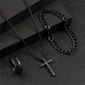 Punk Cross Pendant Necklace, Bracelet & Ring Set | 3-Piece Hip Hop Jewelry