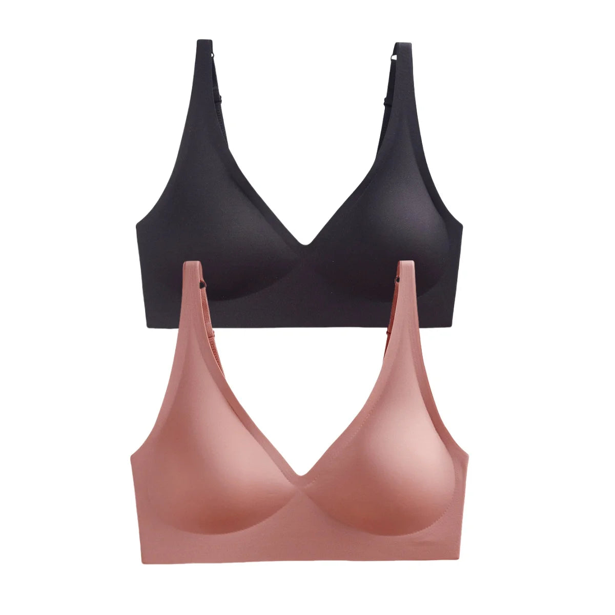 2-Pack Seamless Wireless Bras for Women | Deep V Push-Up Bralette | Soft Padded Convertible Straps S-2XL