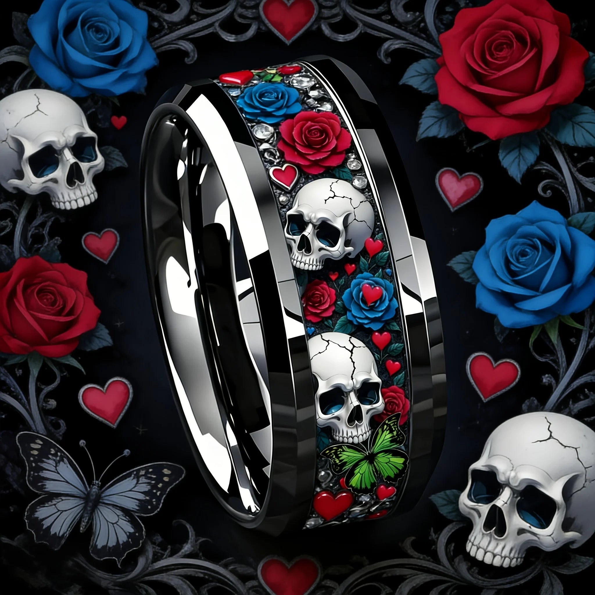 Cyberpunk 8mm Stainless Steel Ring | Gothic Punk Biker Jewelry for Men & Women