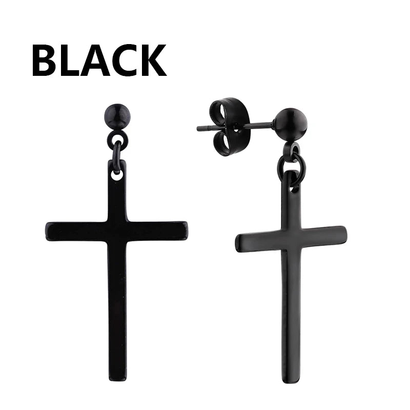Pendientes de Aro y Botón de Acero Inoxidable Punk – Estilo Redondo y Cruzado Unisex