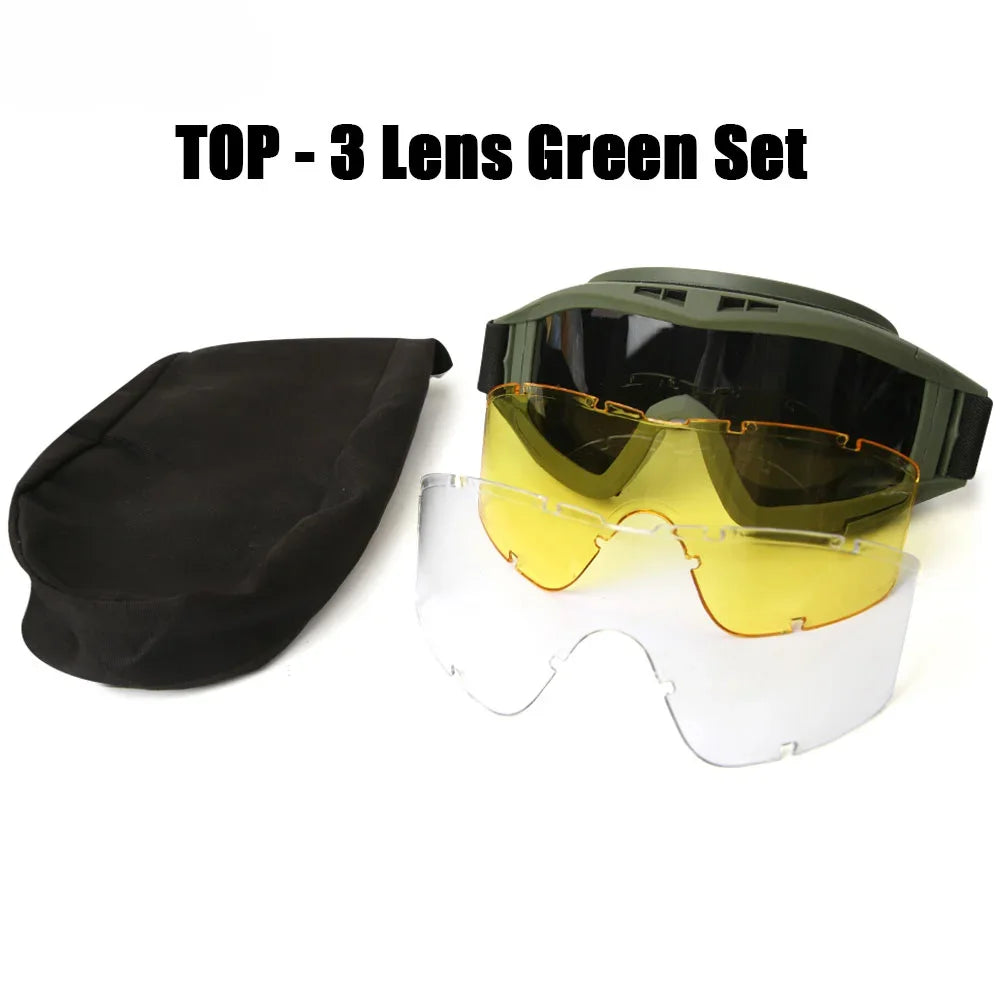 Airsoft Tactical Goggles – 3 Lens Set | Windproof & Dustproof