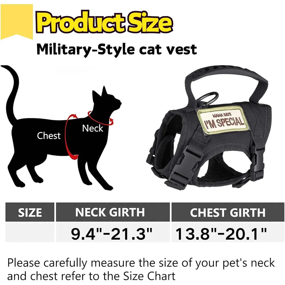 Tactical Cat & Dog Harness with Leash – Adjustable Soft Mesh Vest with Handle