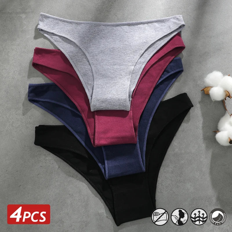 Women's 4-Pack Seamless Cotton Briefs | Low-Rise Breathable Stretch Underwear M-XXL