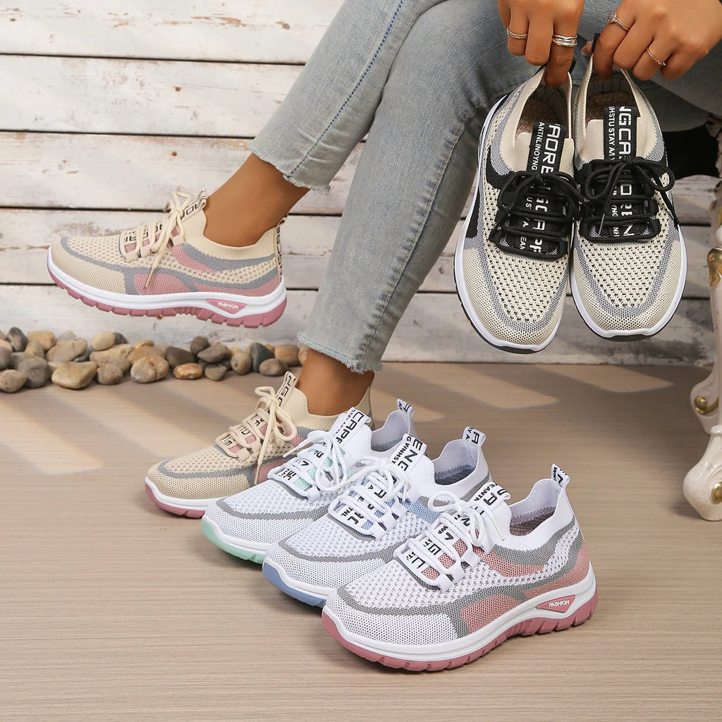 Women's Two-Tone Canvas Sneakers – Lace-Up Casual Work Shoes