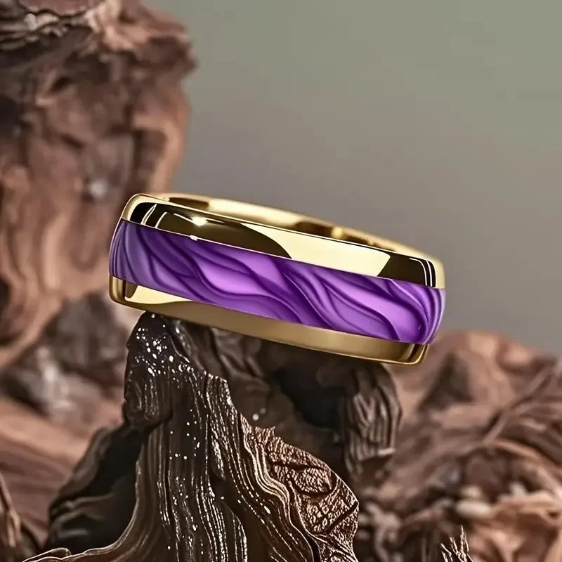Anillo de acero inoxidable ciberpunk de 8 mm | Joyería gótica punk rockera para hombres y mujeres