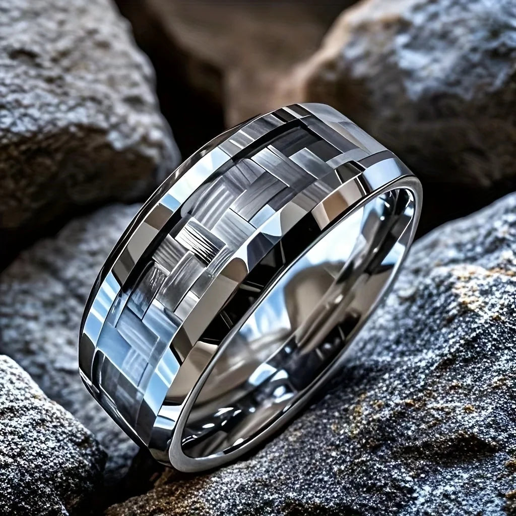 Anillo de acero inoxidable ciberpunk de 8 mm | Joyería gótica punk rockera para hombres y mujeres